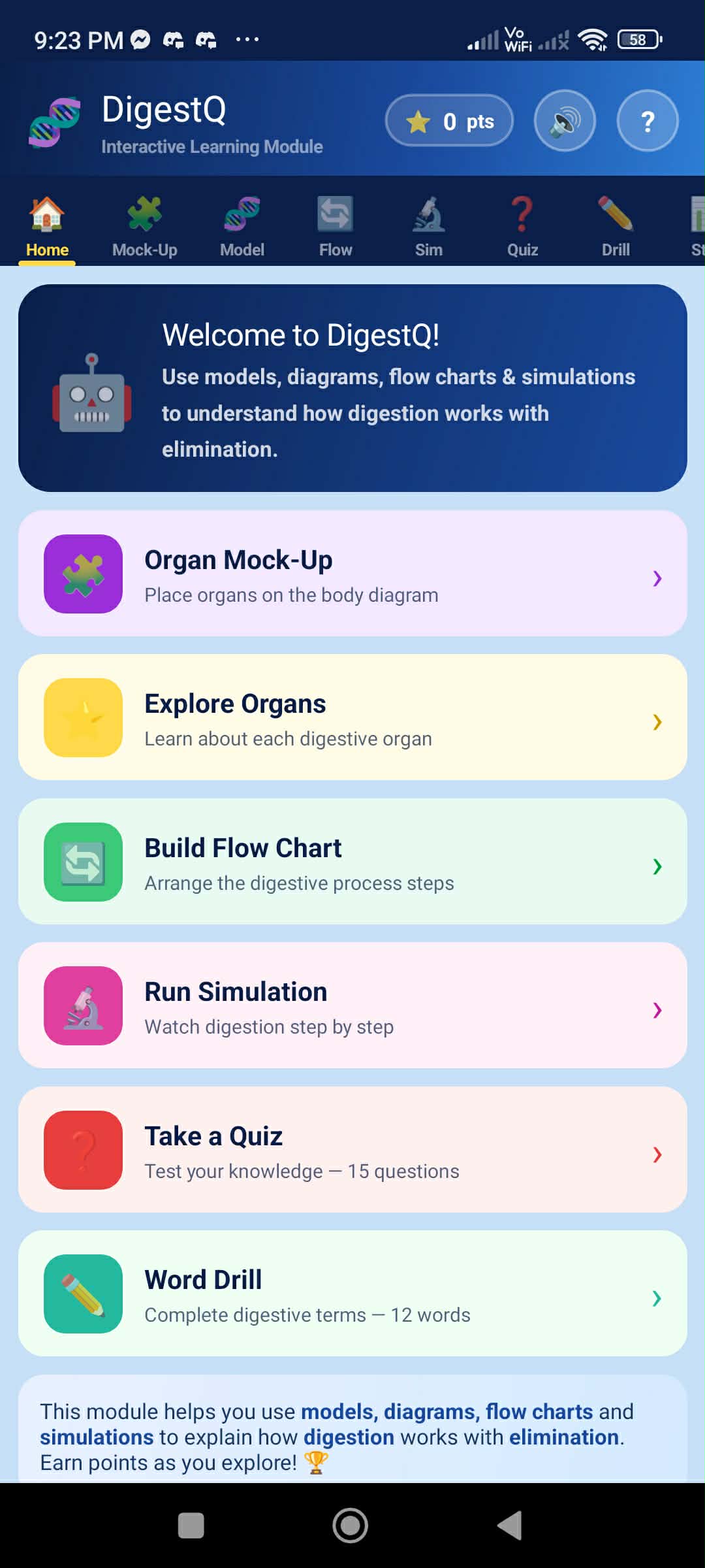 DigestQ Home screen