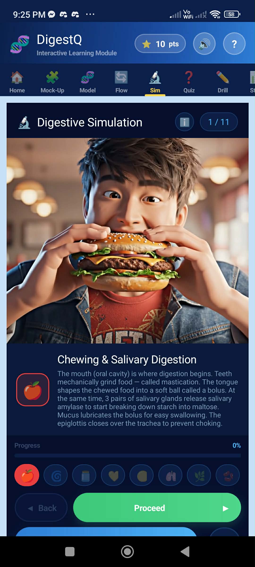 DigestQ Digestive Simulation screen