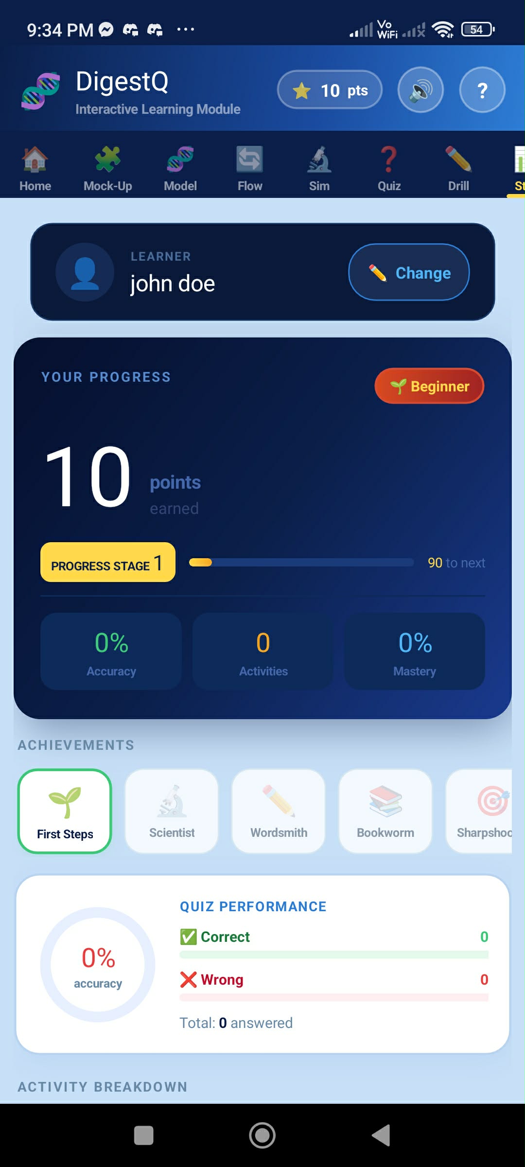 DigestQ Stats screen